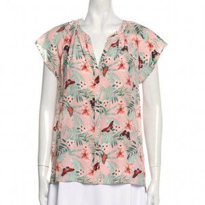 Pink Floral Print Joie Silk Blouse - Medium